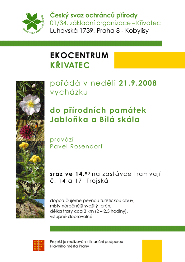 plakát na vycházku na Jabloňku a Bílou skálu – ekocentrum křivatec